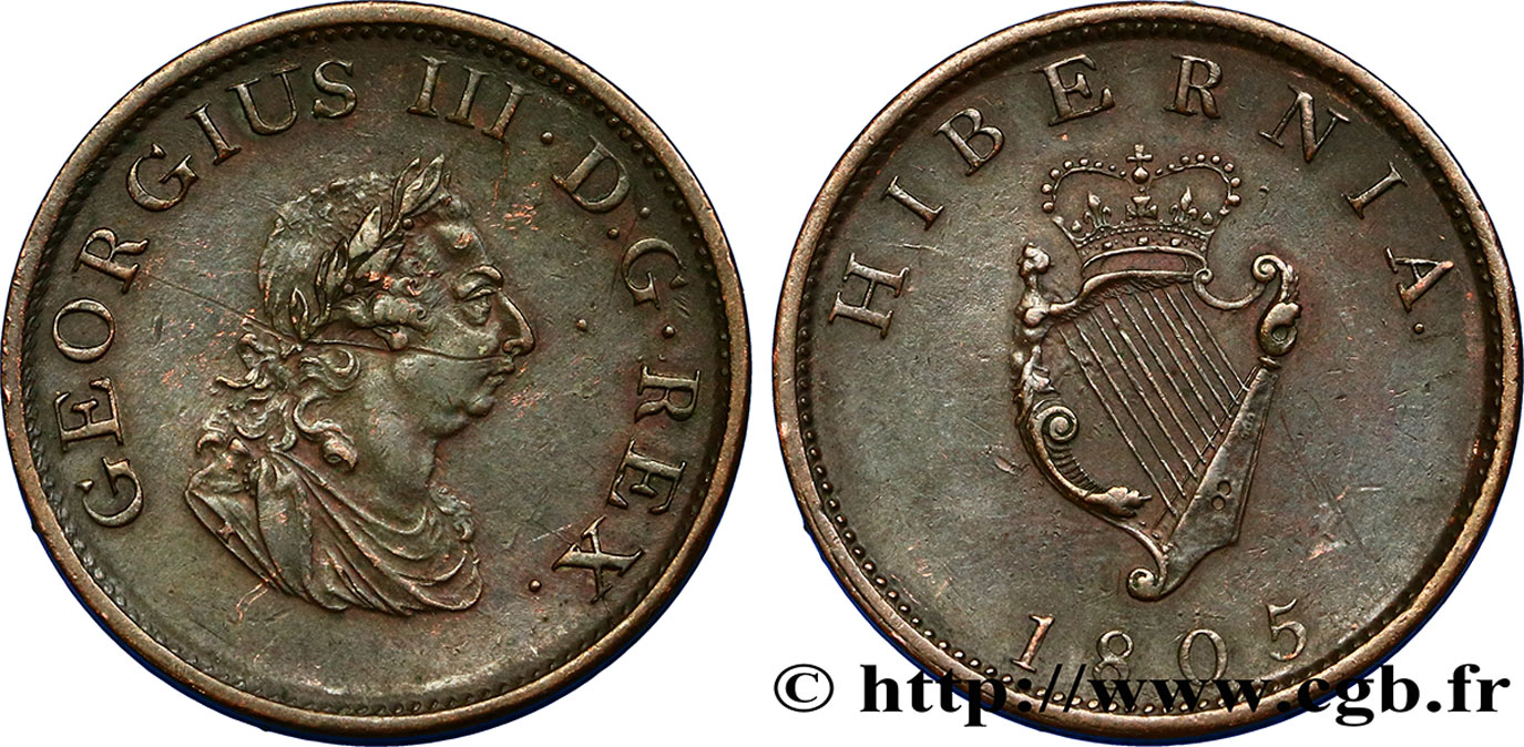 IRELAND REPUBLIC 1/2 Penny Georges III 1805 Soho AU 