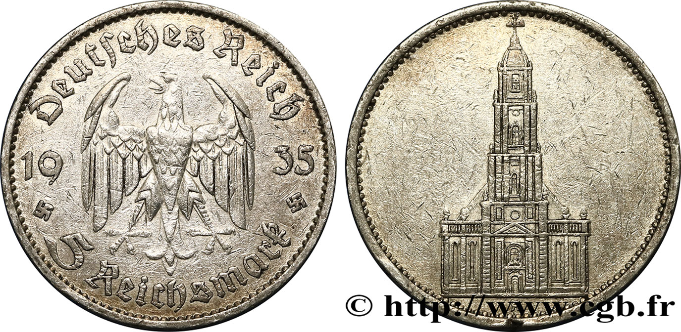 ALLEMAGNE 5 Reichsmark église de la garnison de Potsdam 1935 Berlin TTB 