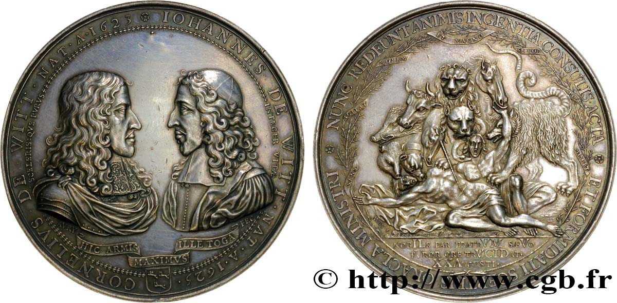 MASSACRE DES FRÈRES DE WITT Médaille AR 71, massacre des frères de Witt 1672  AU 