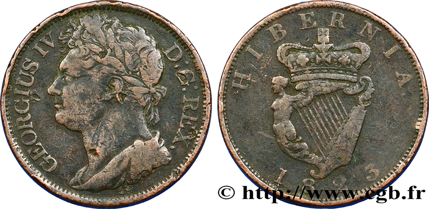 IRELAND REPUBLIC 1 Penny Georges IV 1823  XF 