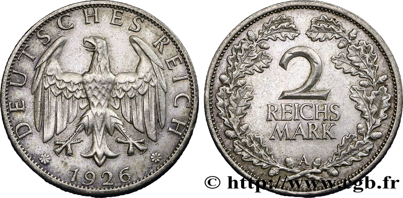 GERMANY 2 Reichsmark aigle 1926 Berlin AU 