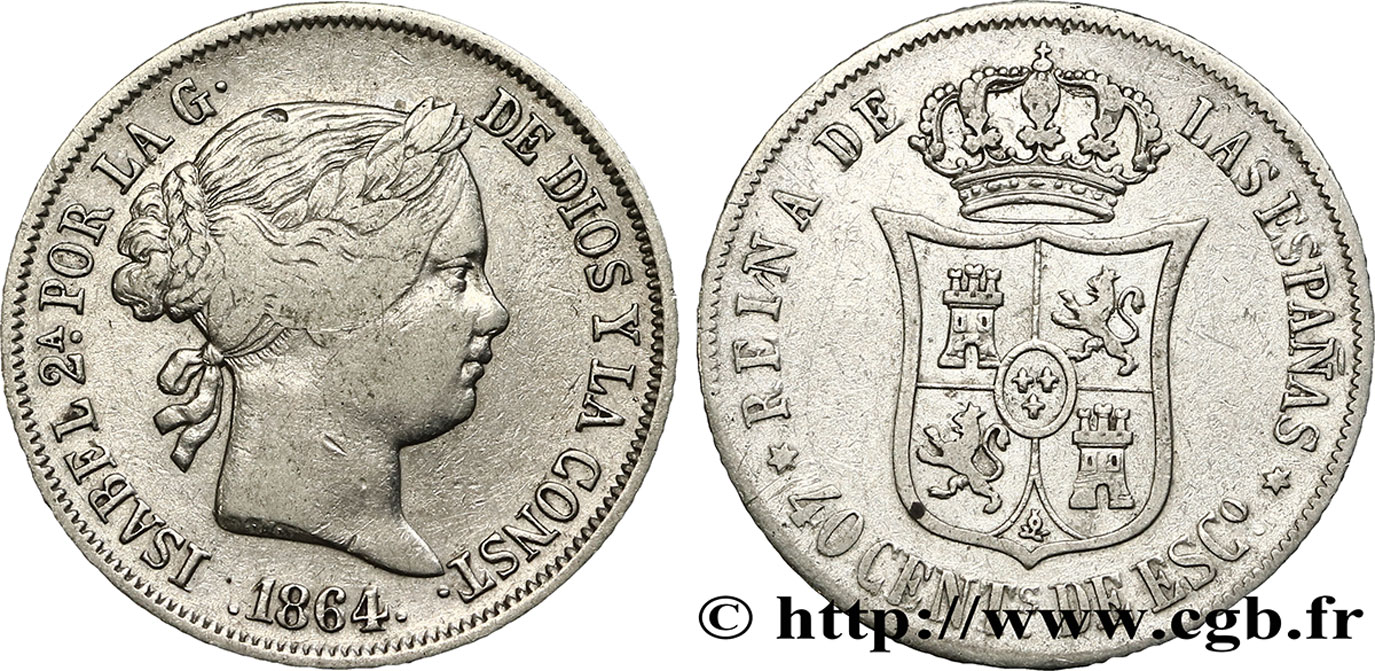 SPAIN 40 Centimos Isabelle II  1864 Madrid VF 