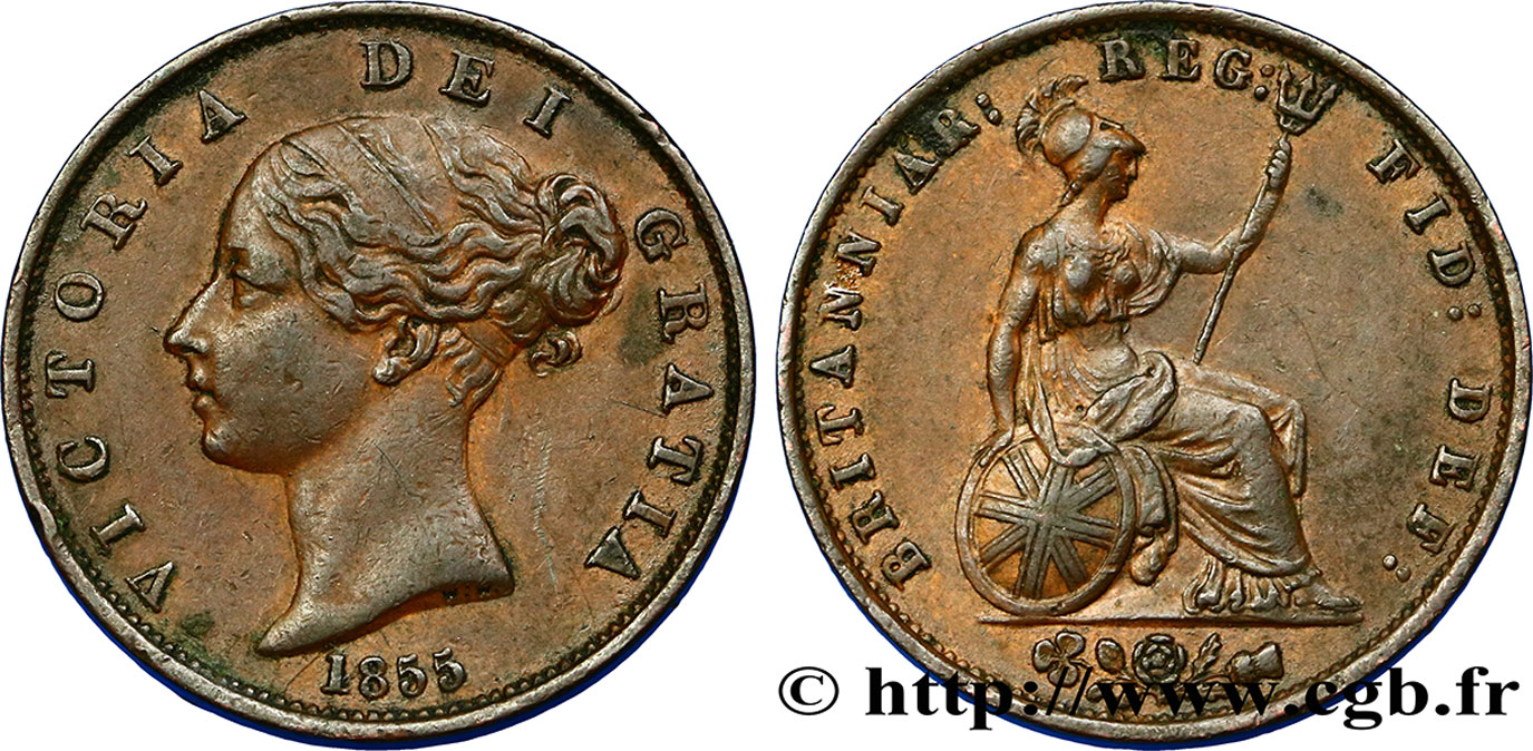 UNITED KINGDOM 1/2 Penny Victoria “tête jeune” 1855  XF 