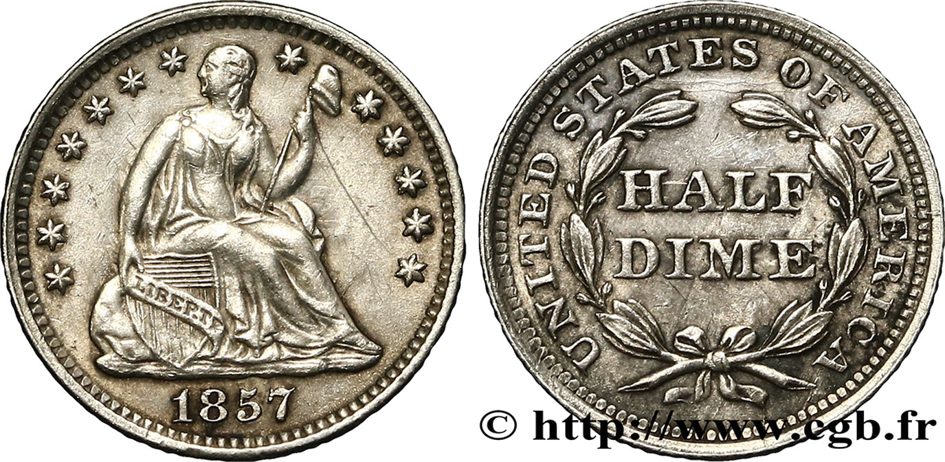 UNITED STATES OF AMERICA 1/2 Dime  1857 Philadelphie AU 