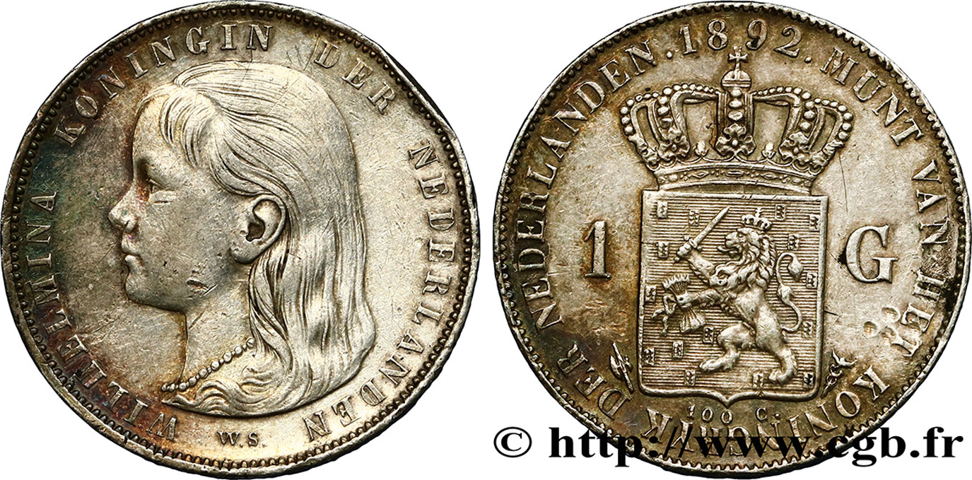 PAESI BASSI 1 Gulden Wilhelmina 1892 Utrecht BB 