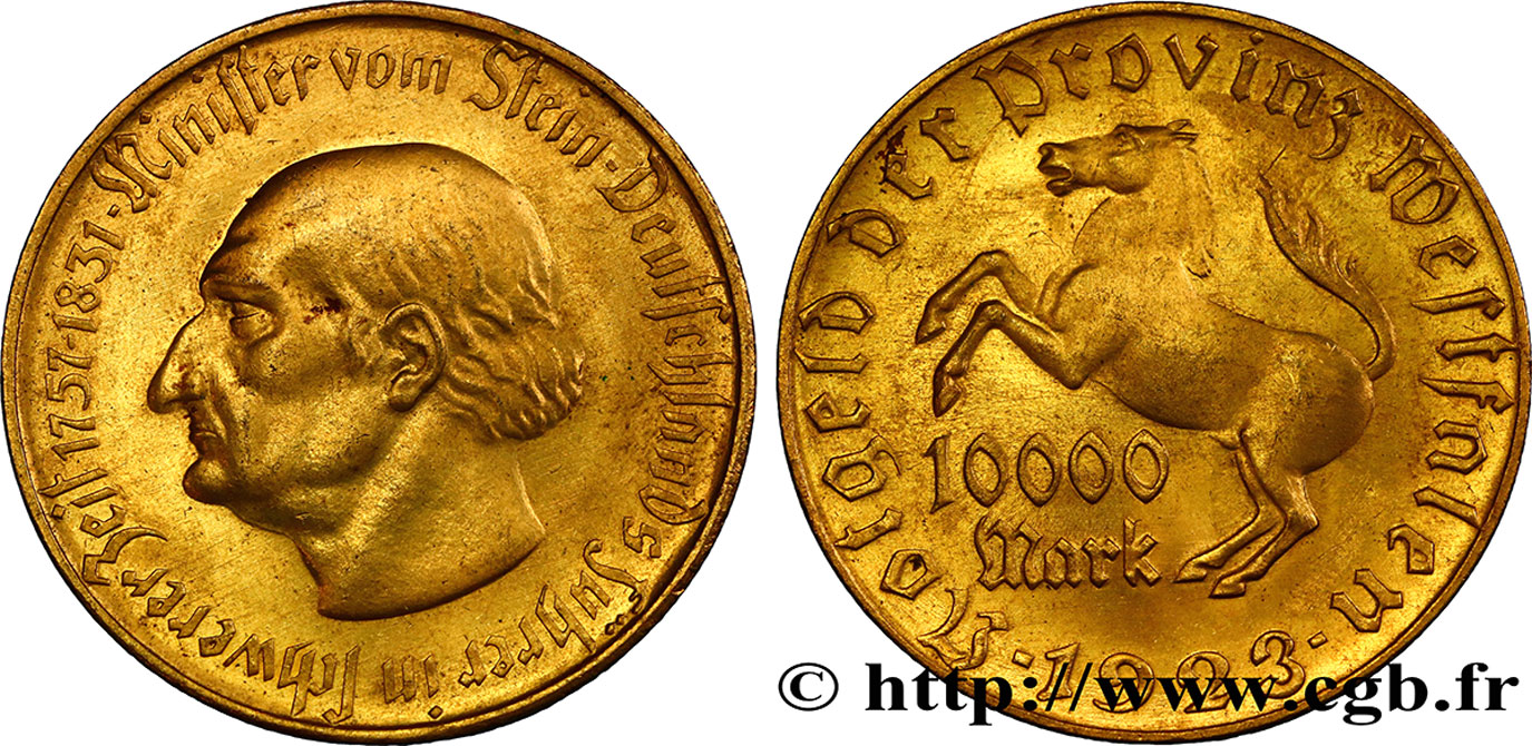 ALEMANIA 10000 Mark  Westphalie von Stein 1923  EBC 