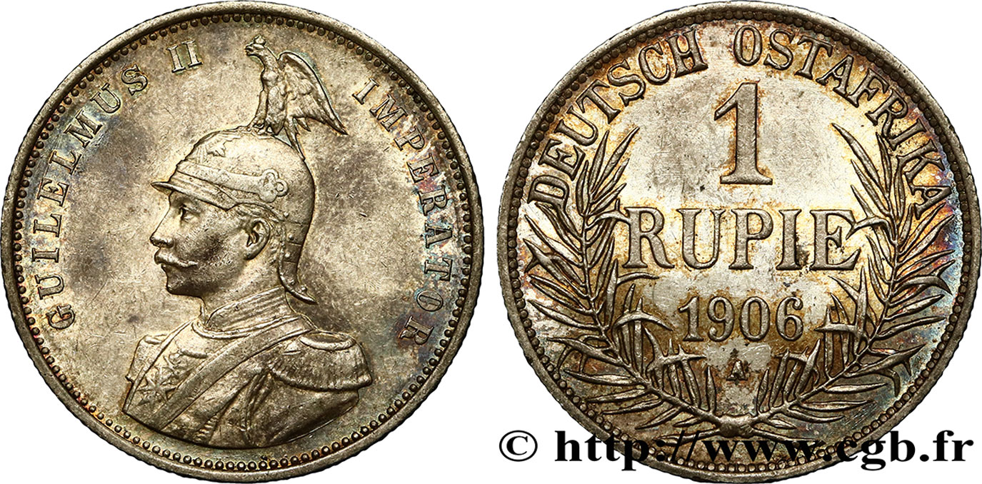 AFRIQUE ORIENTALE ALLEMANDE 1 Rupie (Roupie) Guillaume II 1906 Berlin SUP/SPL 