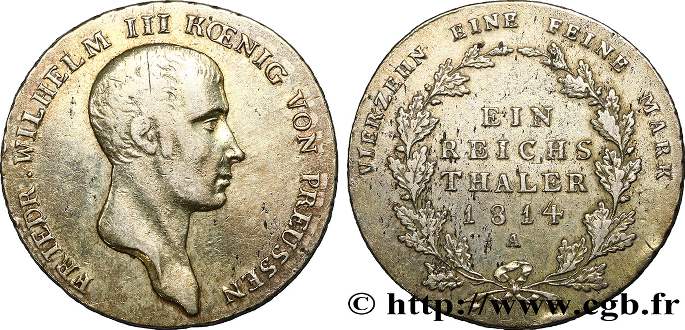 ALEMANIA - PRUSIA 1 Thaler Frédéric-Guillaume III 1814 Berlin BC+ 