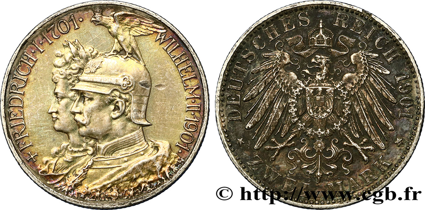 ALEMANIA - PRUSIA 2 Mark Guillaume II 200e anniversaire de la Prusse 1901 Berlin EBC 