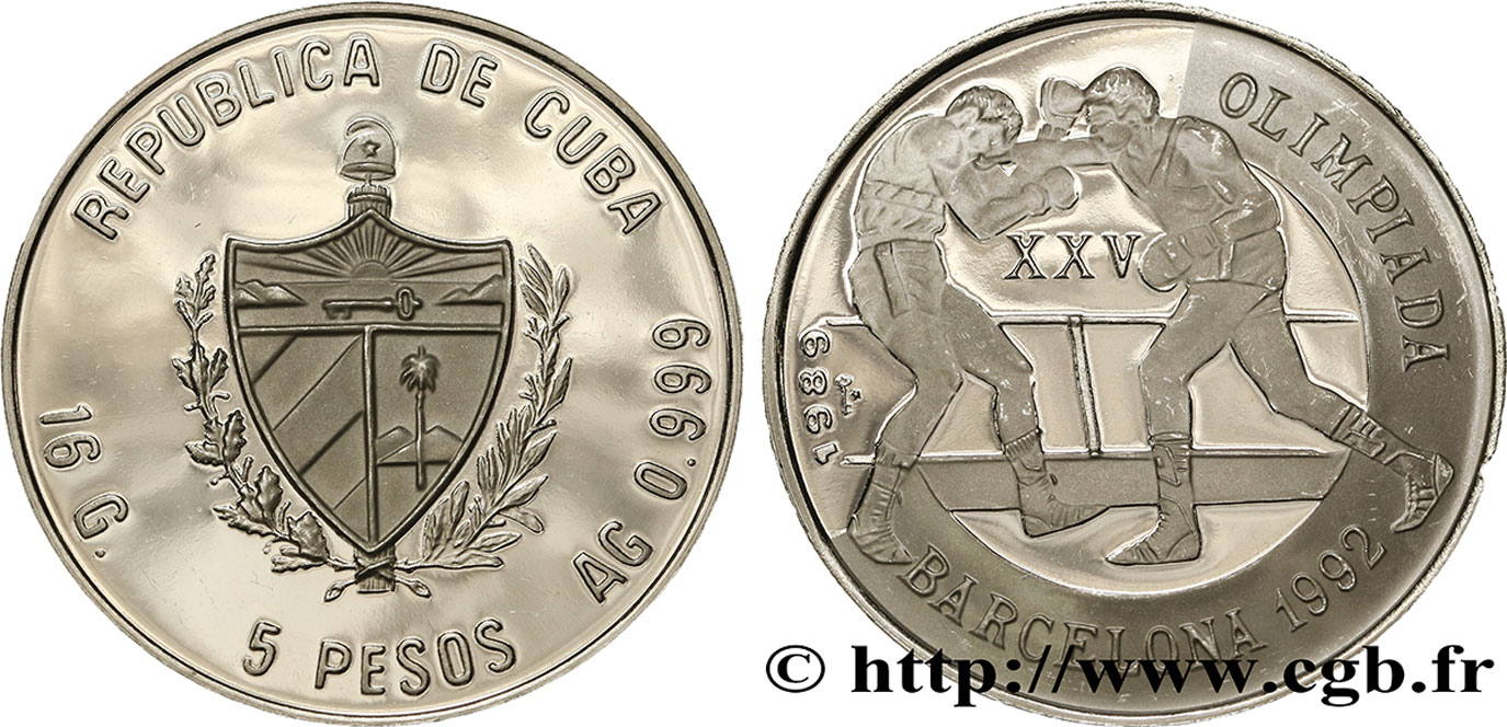 KUBA 5 Pesos Proof Jeux Olympiques de 1992 1989  fST 