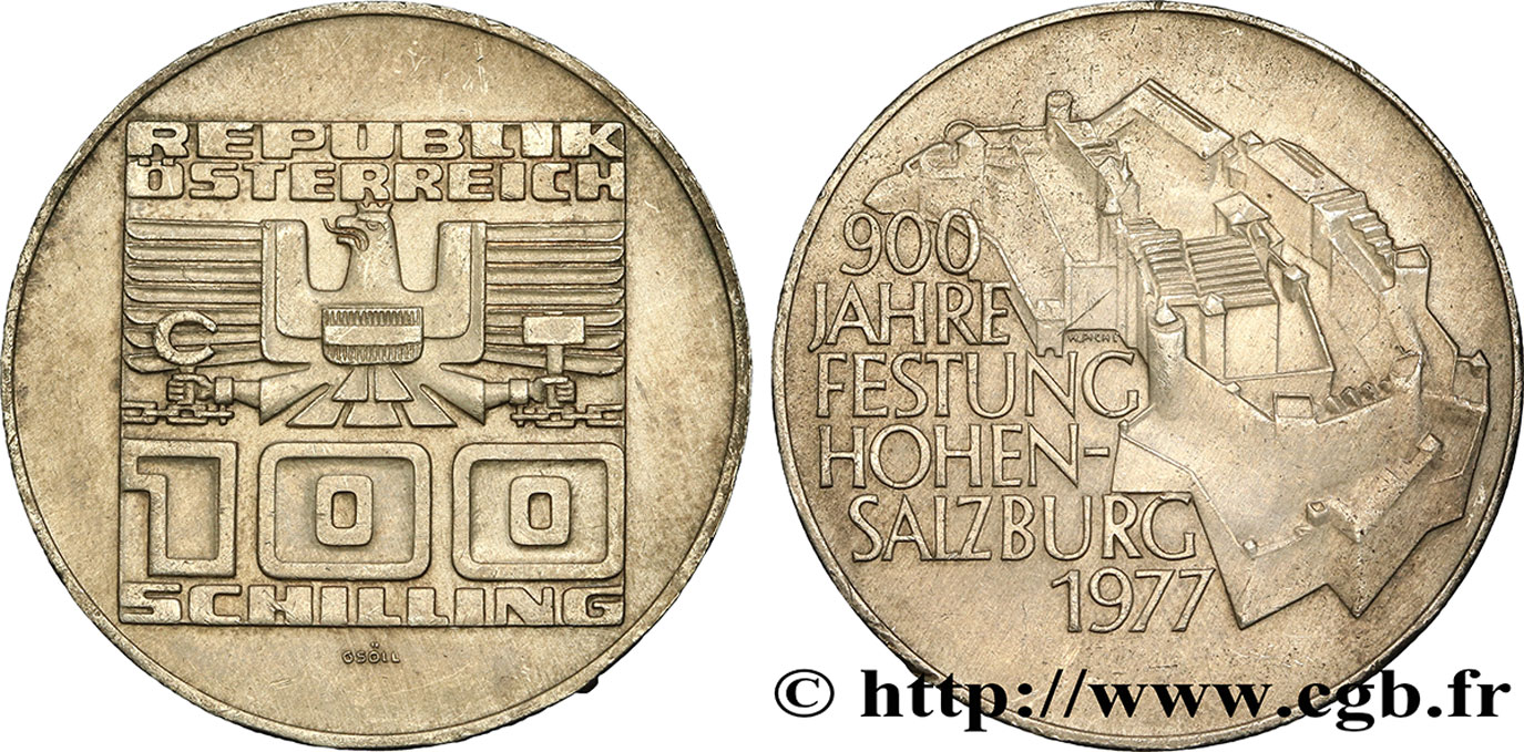 AUSTRIA 100 Schilling 900e anniversaire de la forteresse du Hohensalzburg 1977  SPL 