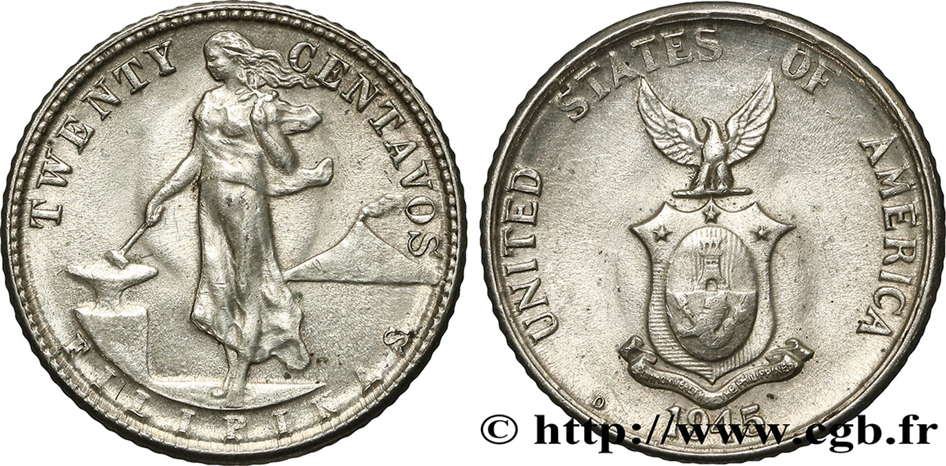 FILIPINAS 20 Centavos - Administration Américaine 1945 Denver EBC 