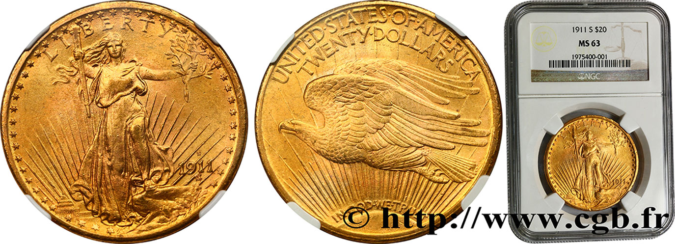 UNITED STATES OF AMERICA 20 Dollars or  Liberty  1911 San Francisco MS63 NGC