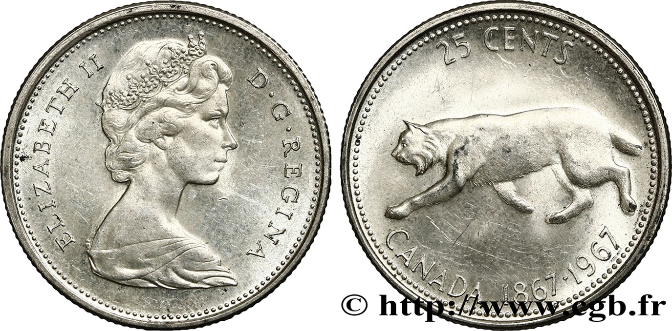 CANADá
 25 Cents centenaire de la Confédération 1967  EBC 