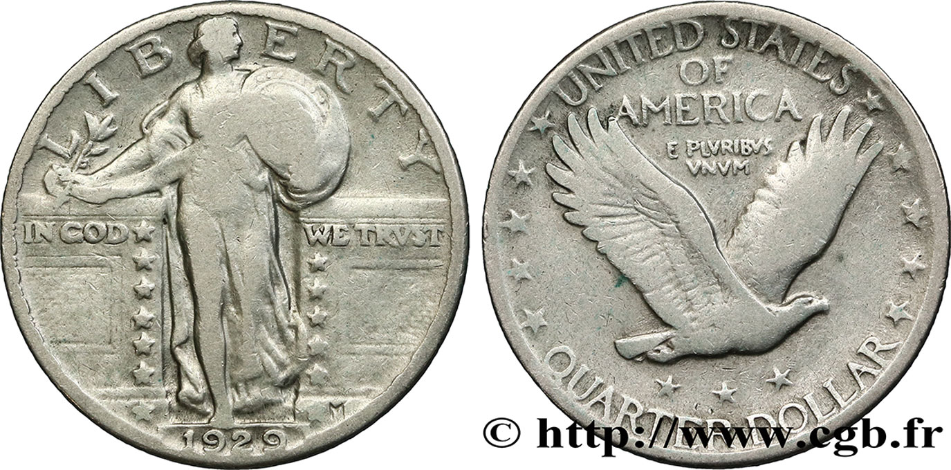 ÉTATS-UNIS D AMÉRIQUE 1/4 Dollar Liberté 1929 Philadelphie TB+ 
