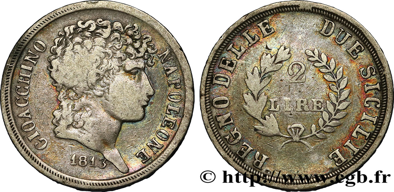 ITALIEN - KÖNIGREICH BEIDER SIZILIEN 2 Lire Joachim Murat 1813  fSS 