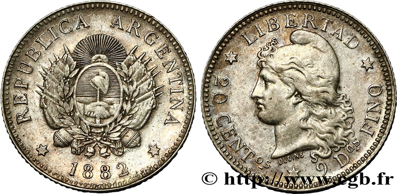 ARGENTINA 20 Centavos 1882  MS 