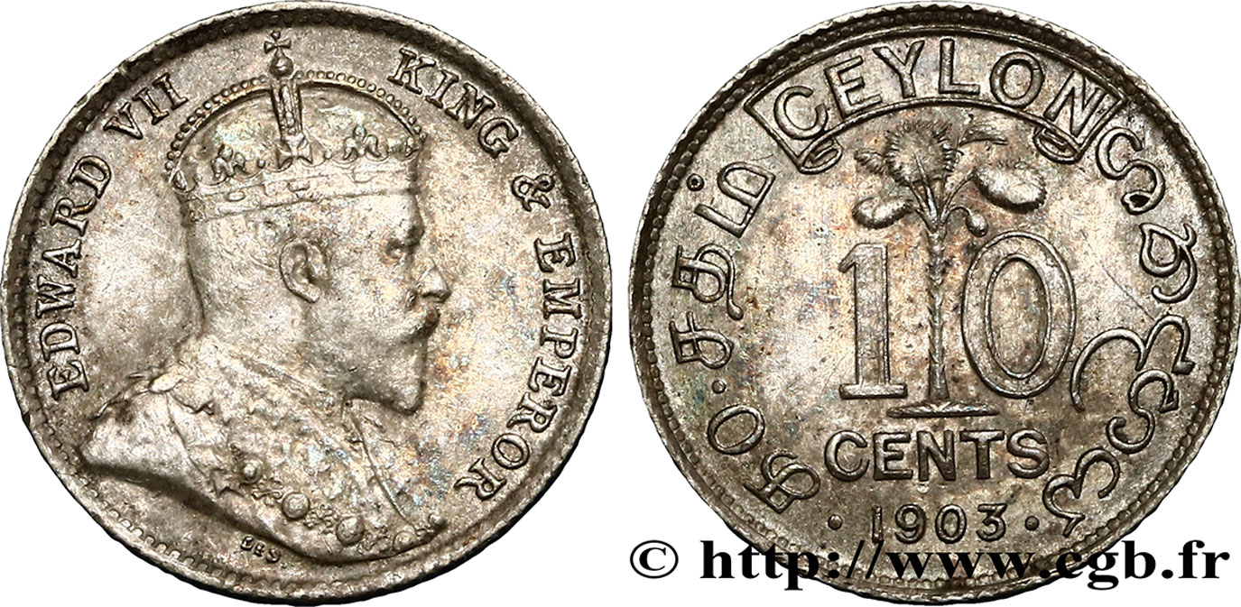 CEYLON 10 Cents Édouard VII 1903  MS 