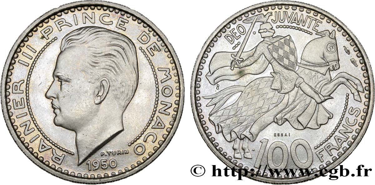 MONACO Essai de 100 Francs prince Rainier III 1950 Paris SC 