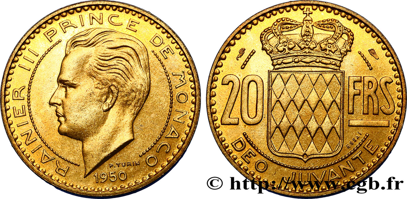 MONACO Essai de 20 Francs prince Rainier III 1950 Paris fST 