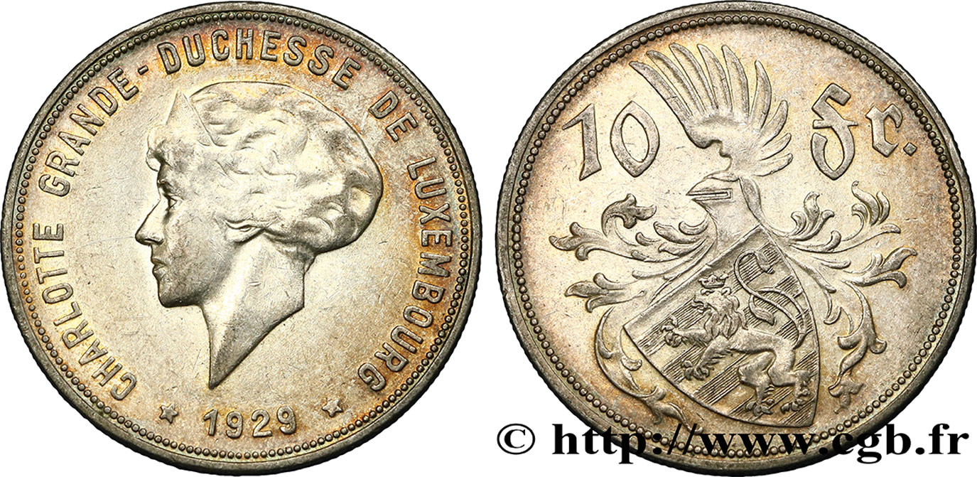 LUSSEMBURGO 10 Francs Princesse Charlotte 1929  BB 