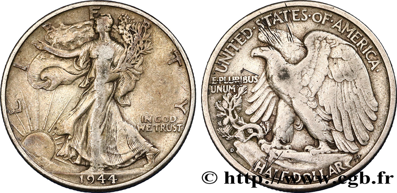 UNITED STATES OF AMERICA 1/2 Dollar Walking Liberty 1944 Denver VF 