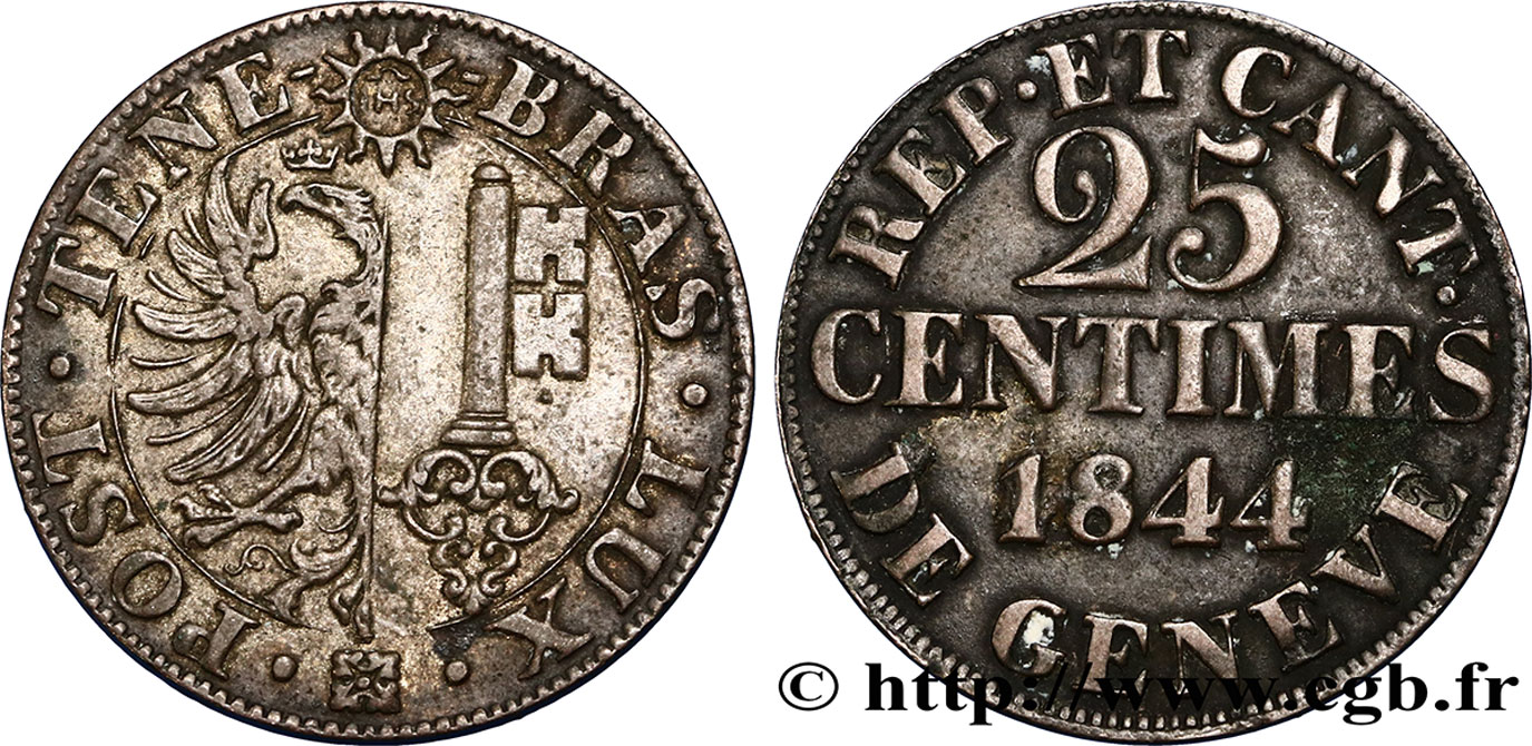 SCHWEIZ - REPUBLIK GENF 25 Centimes - Canton de Genève 1844  SS 