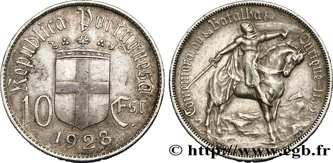 PORTUGAL 10 Escudos commémoration de la bataille d’Ourique en 1139 1928  MBC+ 