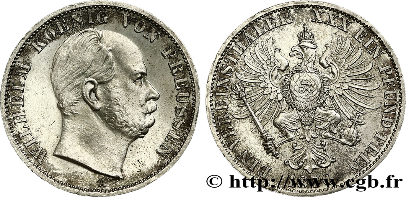 GERMANIA - PRUSSIA 1 Thaler Guillaume Ier 1870 Berlin MS 