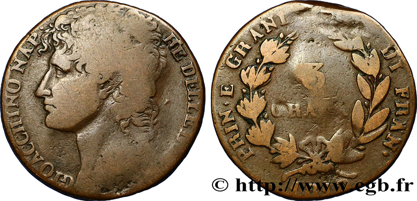ITALIE - ROYAUME DES DEUX-SICILES 3 Grana Joachim Murat 1810  B+ 