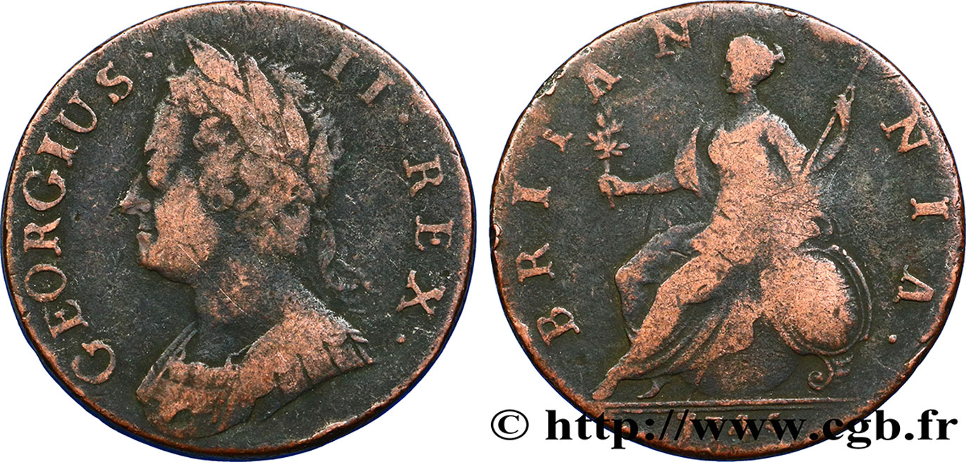 REINO UNIDO 1/2 Penny Georges II 1745  BC 