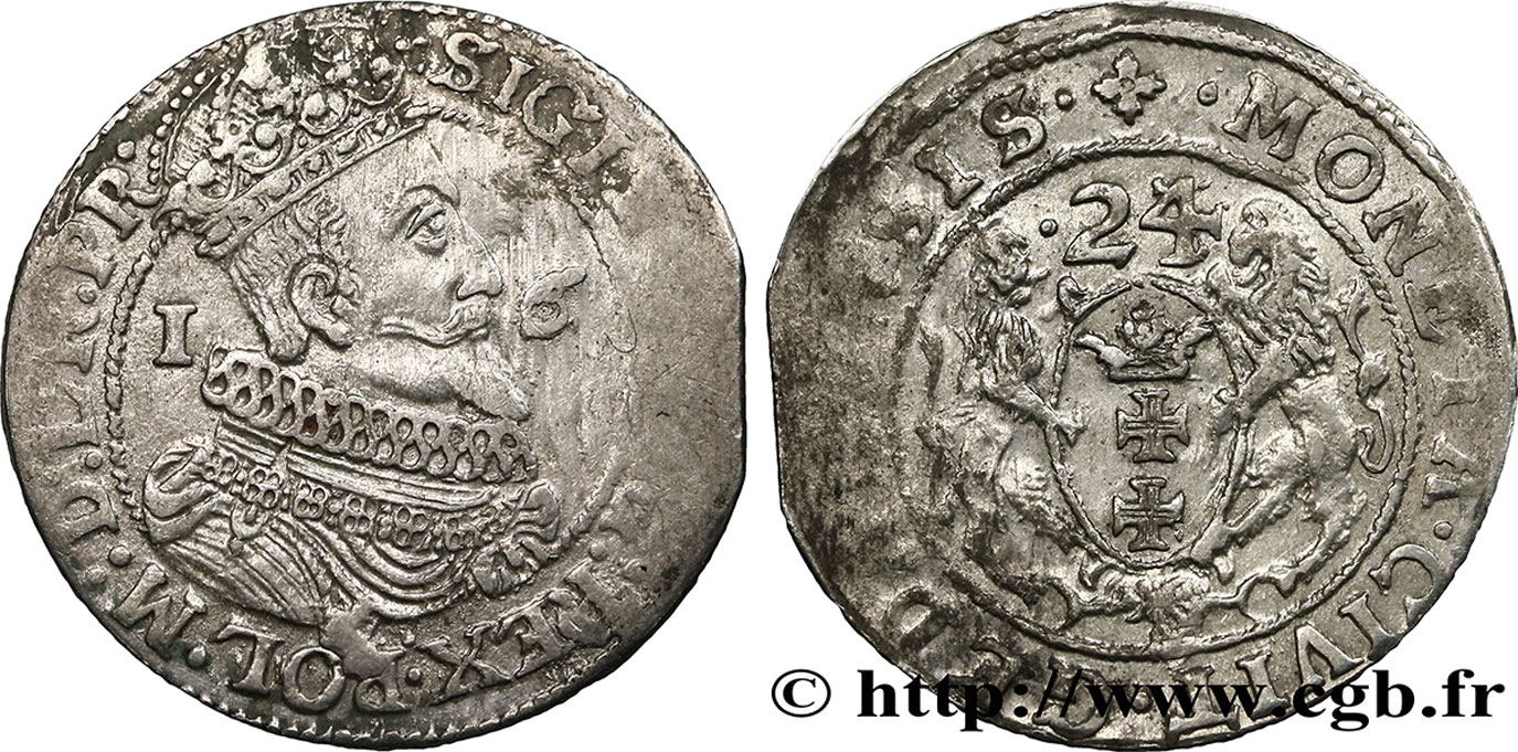 POLONIA 1/4 de Thaler Sigismond III Vasa 1624 Dantzig MB 