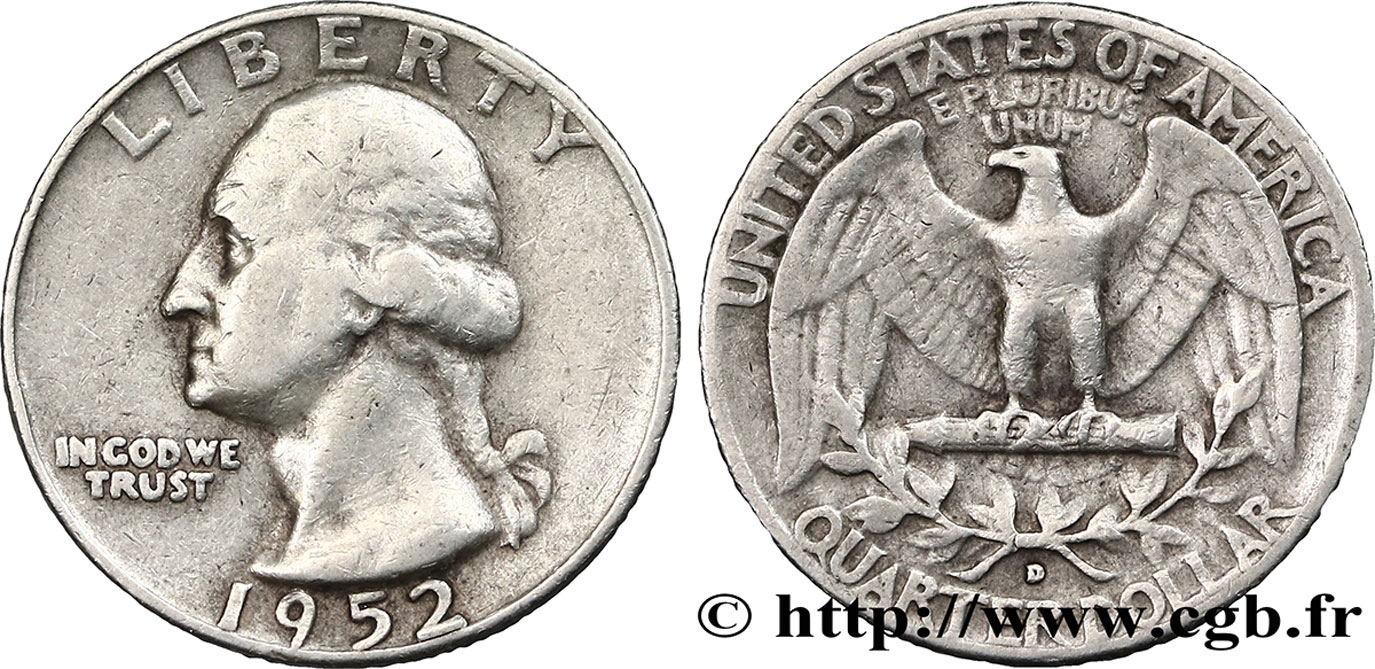 UNITED STATES OF AMERICA 1/4 Dollar Georges Washington 1952 Denver - D VF 
