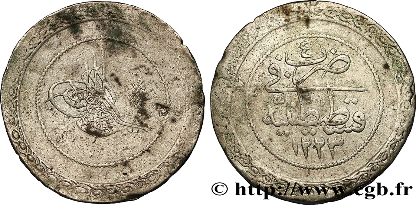 TURKEY 5 Kurush au nom de Mahmud II AH1223 / an 4 1811 Constantinople VF 