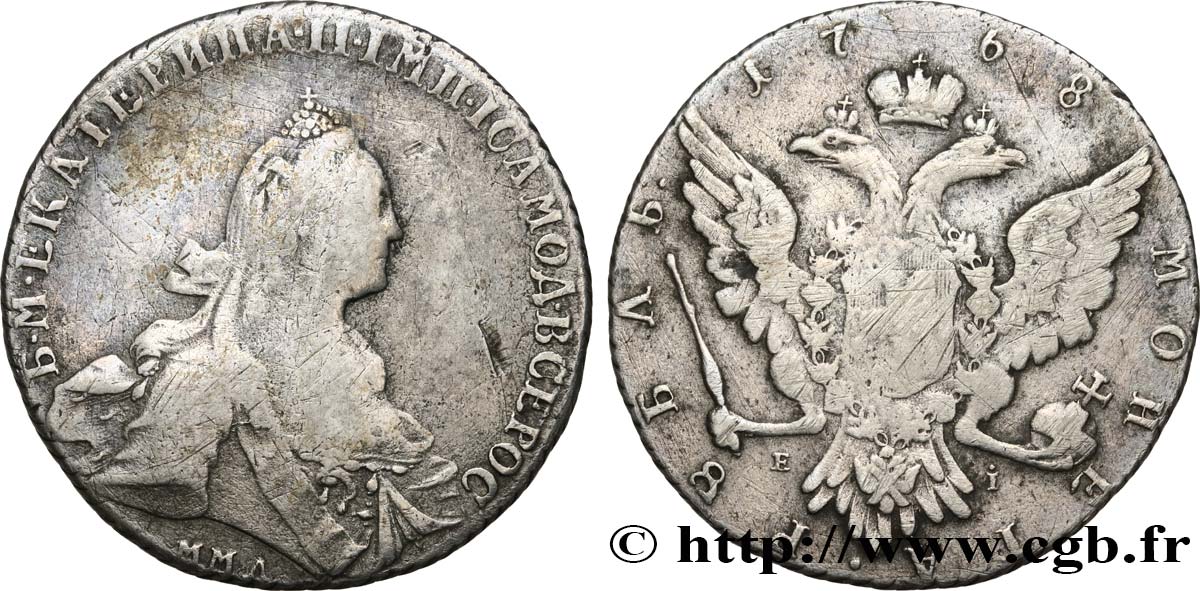 RUSIA 1 Rouble Catherine II  1768 Moscou BC 