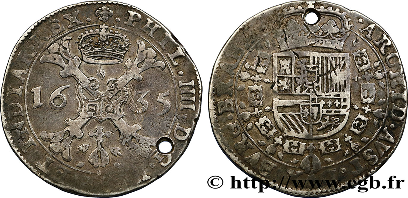 SPANISH NETHERLANDS - DUCHY OF BRABANT - PHILIP IV Patagon 1635 Bruxelles XF 