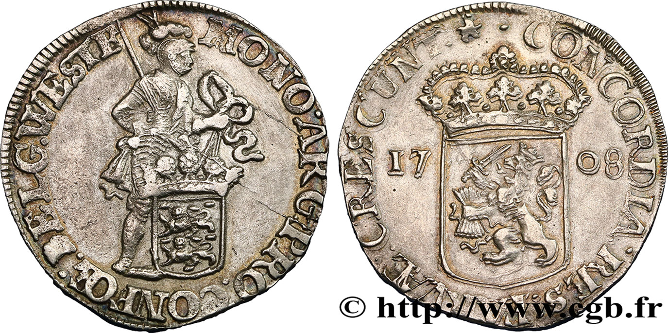 NETHERLANDS - UNITED PROVINCES 1 Ducat d argent Frise Occidentale 1708 Enkhuizen AU 
