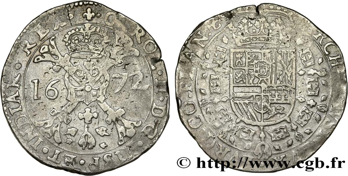 BÉLGICA - PAíSES BAJOS ESPAÑOLES Patagon au nom de Charles II d’Espagne 1672 Bruges MBC 