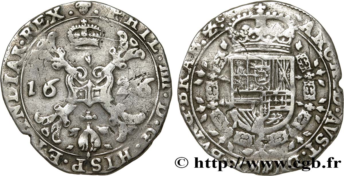 BELGIUM - SPANISH NETHERLANDS 1/4 Patagon Philippe IV 1626 Bruxelles VF 