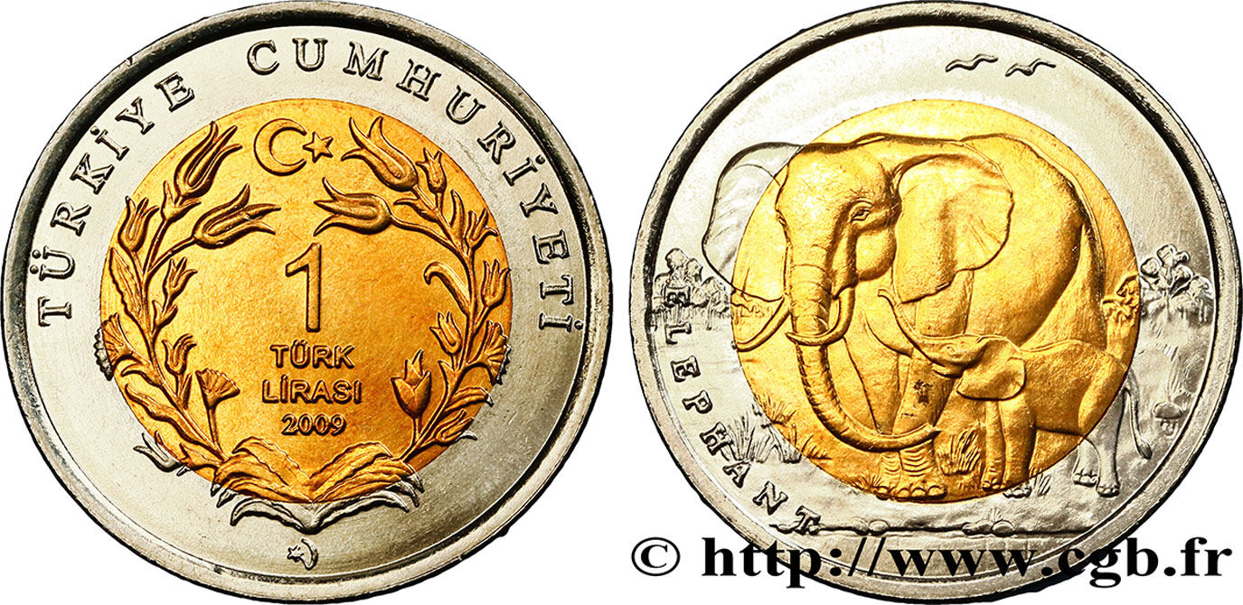 TURKEY 1 Lira éléphant 2009  MS 