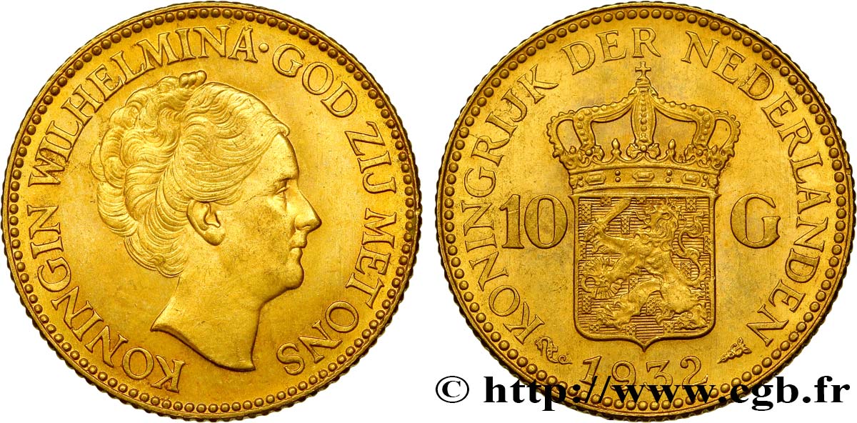 PAESI BASSI 10 Gulden 4e type Wilhelmina 1932 Utrecht MS 
