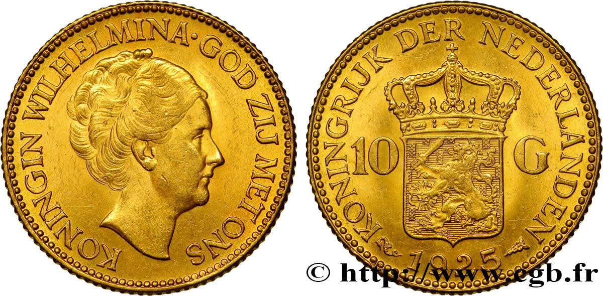 PAESI BASSI 10 Gulden 4e type Wilhelmina 1925 Utrecht MS 