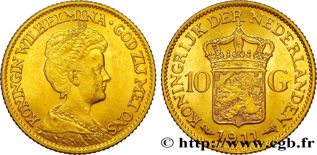 NETHERLANDS 10 Gulden, 3e type Wilhelmina 1911 Utrecht MS 