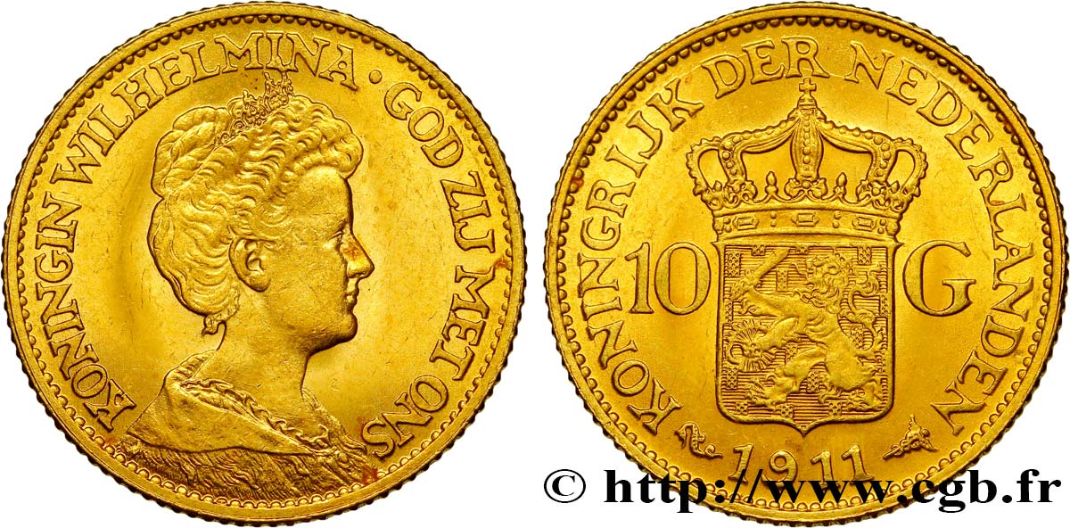 PAíSES BAJOS 10 Gulden, 3e type Wilhelmina 1911 Utrecht SC 