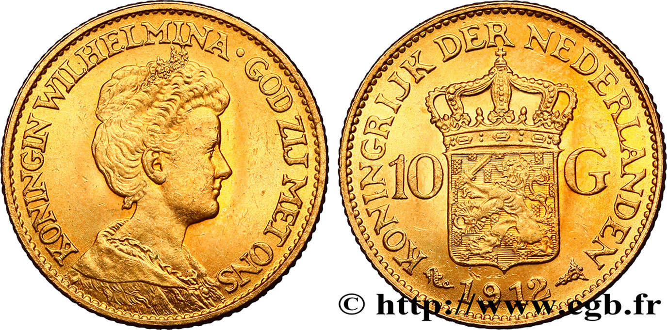 NIEDERLANDE 10 Gulden, 3e type Wilhelmina 1912 Utrecht VZ 