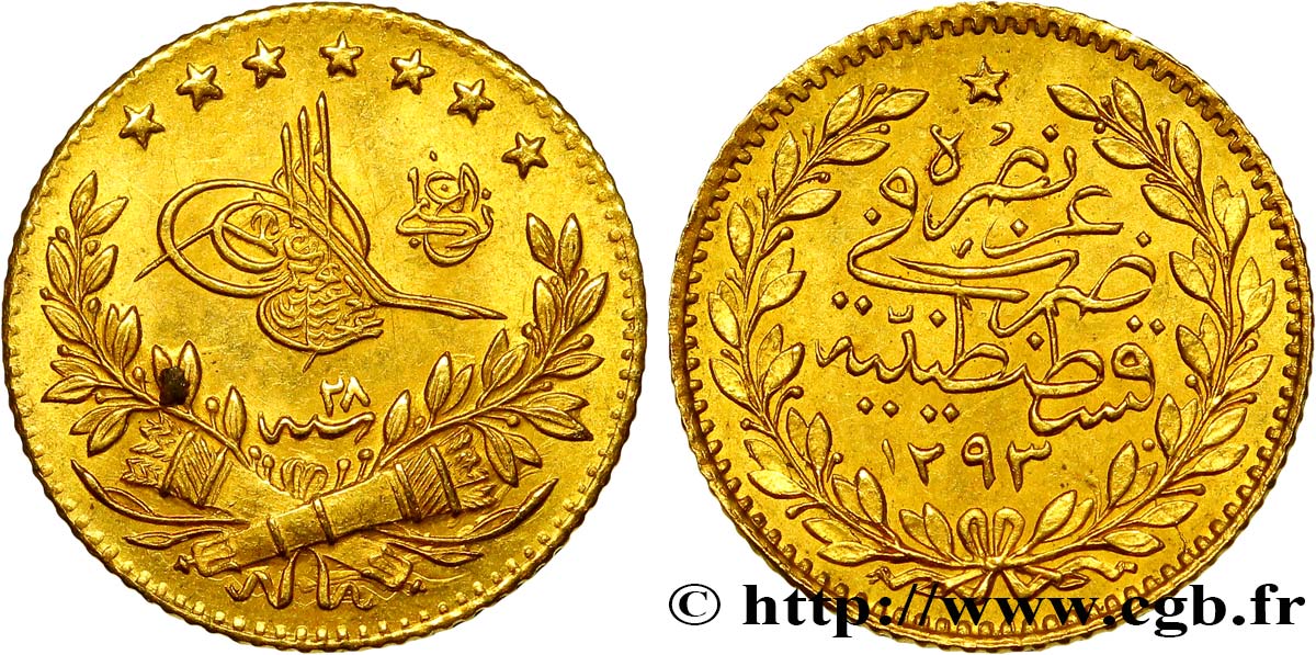 TURKEY 25 Kurush en or Sultan Abdülhamid II AH 1293, An 27 1901 Constantinople AU 