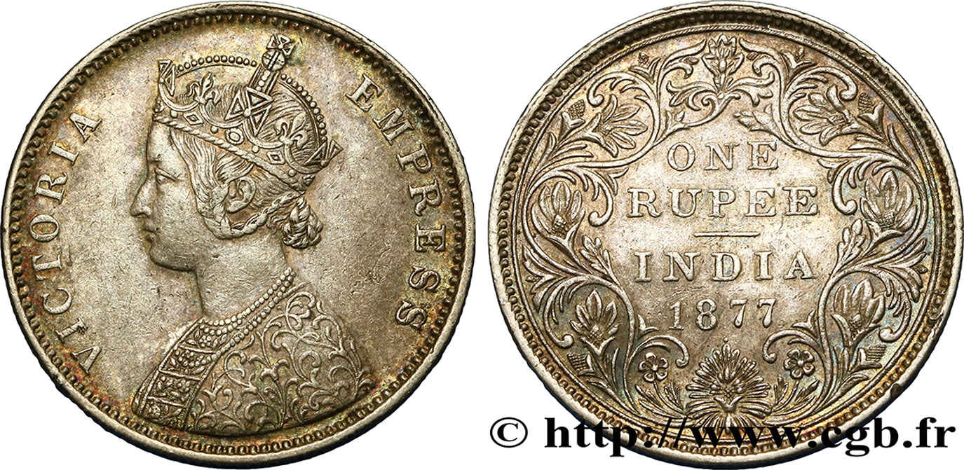 BRITISCH-INDIEN 1 Roupie Victoria 1877 Calcutta fVZ 