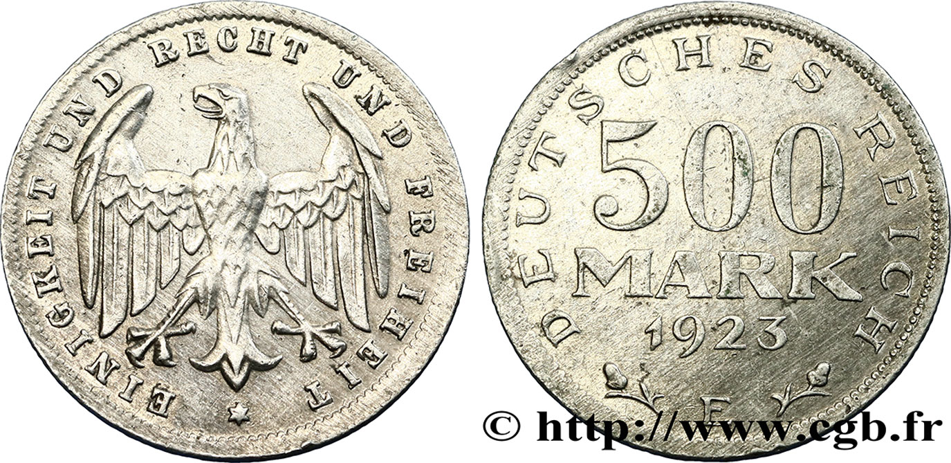 GERMANIA 500 Mark aigle 1923 Muldenhütten SPL 