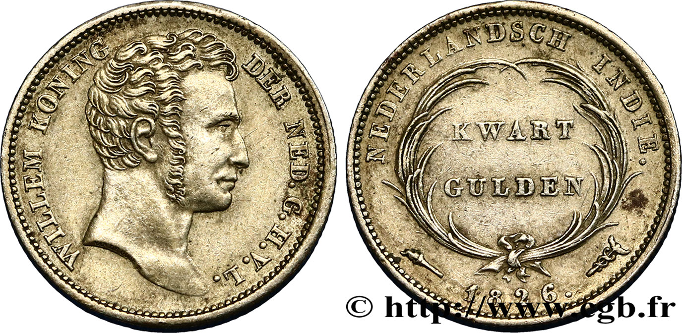 NIEDERLÄNDISCH-INDIEN 1/4 Gulden Guillaume I 1826 Utrecht fVZ 