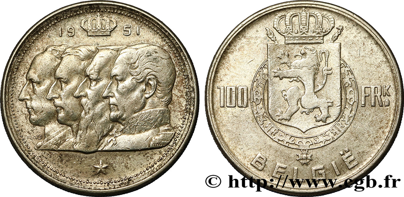 BELGIEN 100 Francs Quatre rois de Belgique, légende flamande 1951  VZ 